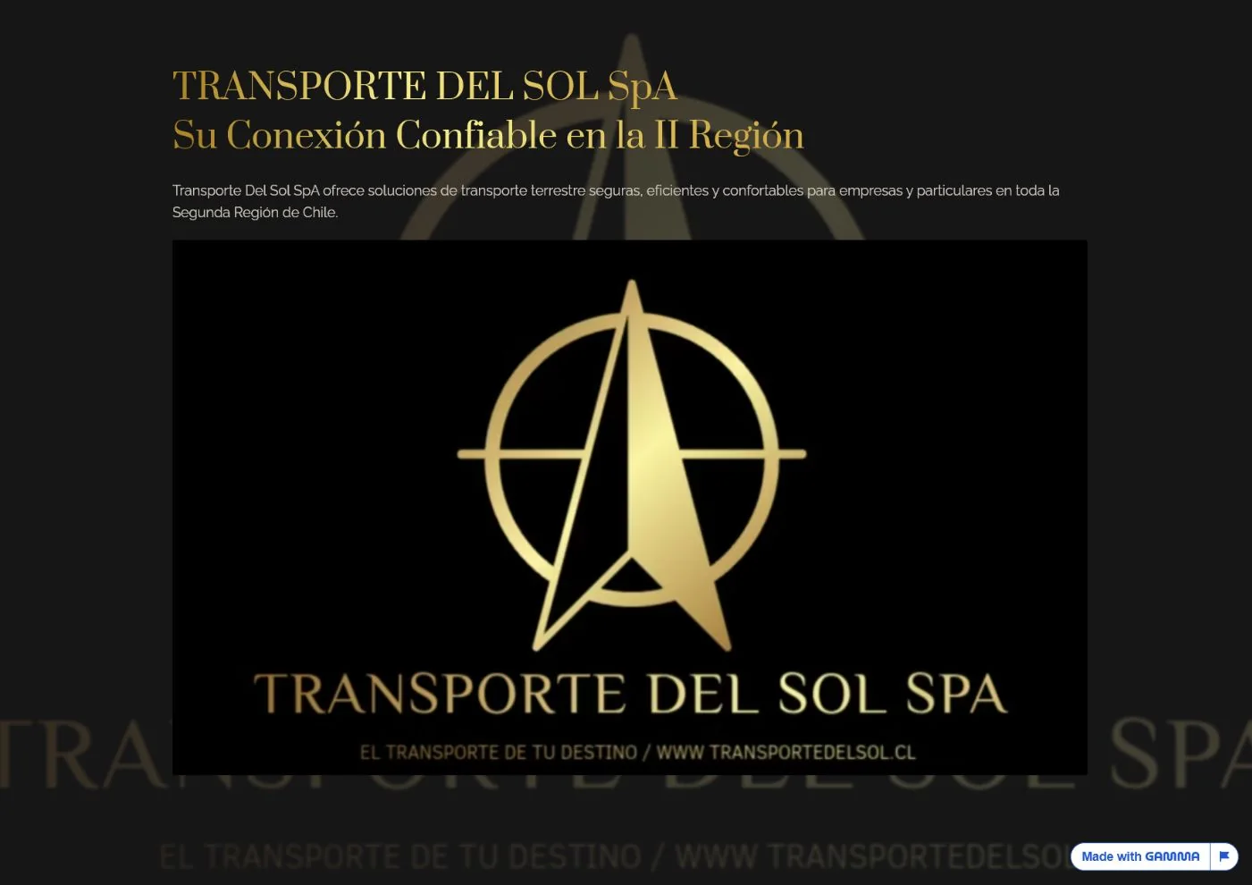 Antes: sitio inicial de Transportes del Sol creado en Gamma