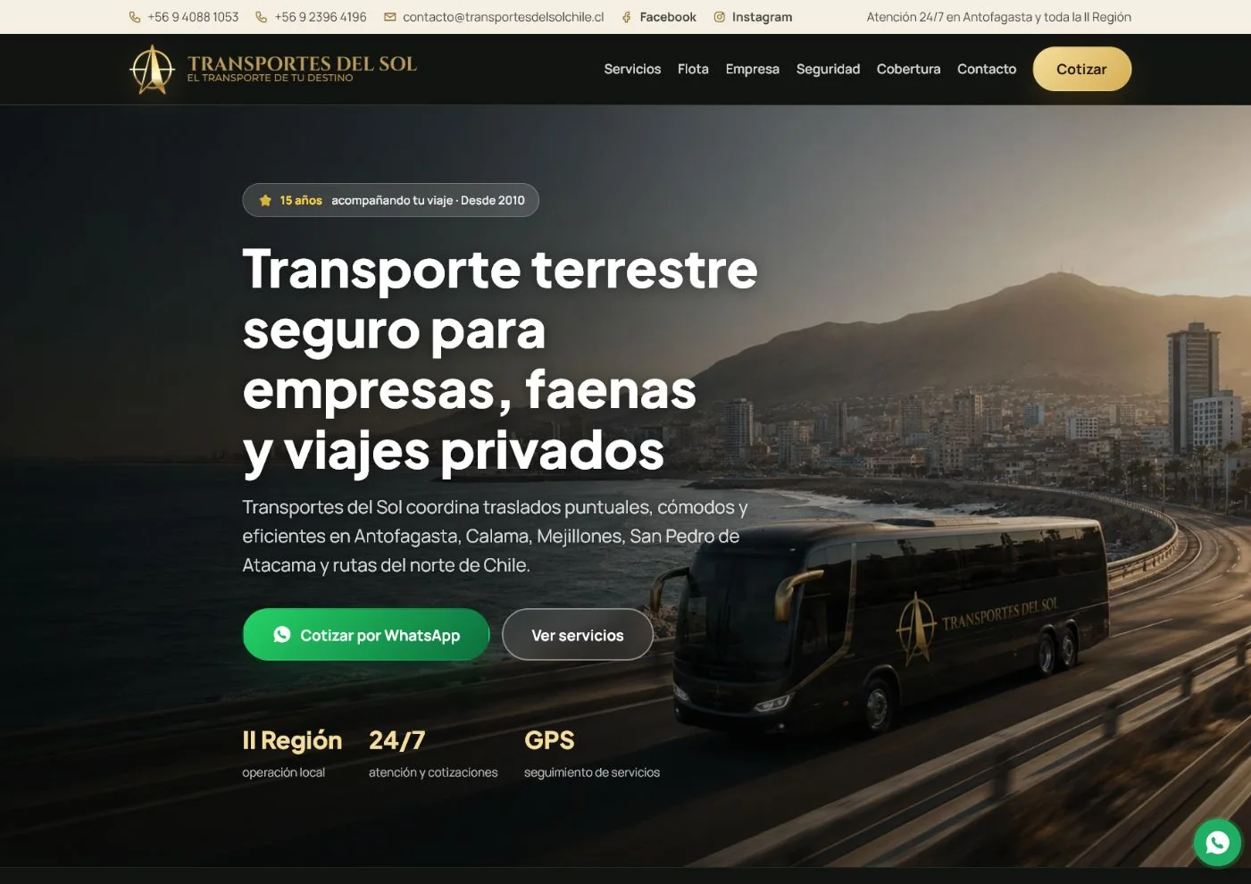 Después: sitio profesional de Transportes del Sol desarrollado por VETATECH